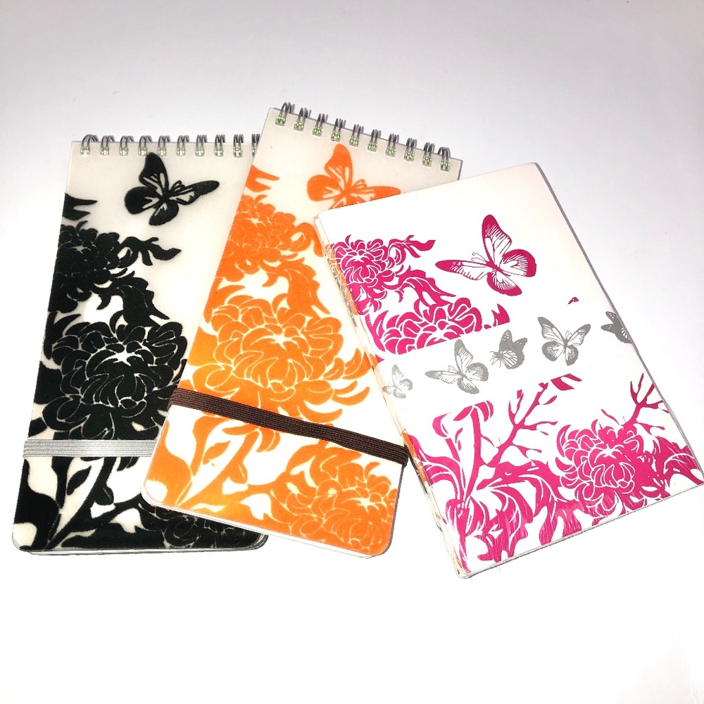SKYHIGH Set of 5 Mini Journals + Note Pads Flocked Floral Butterflies Lined NEW!